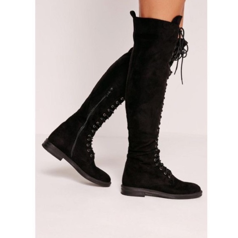 Missguided over the knee lace up combat boots